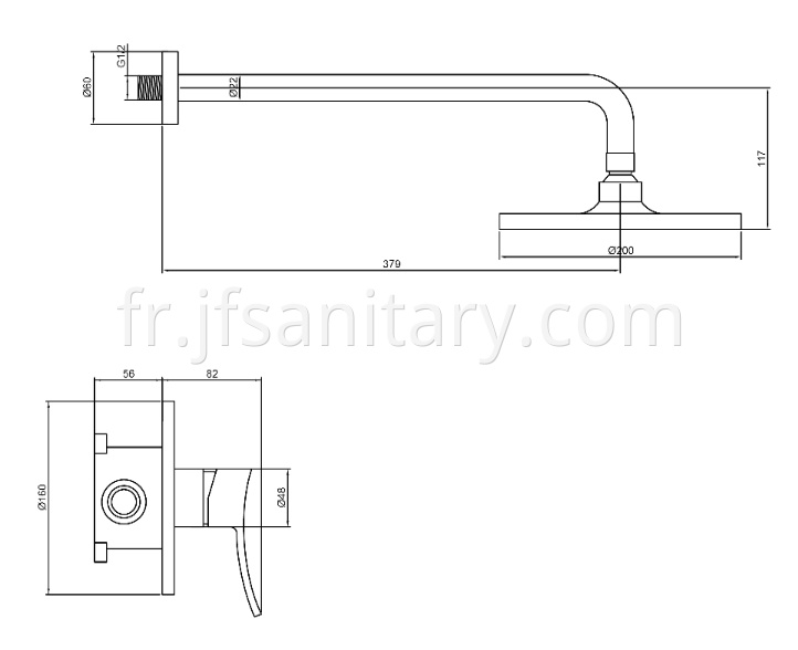 Size Of Concealed Bath Shower Mixer With Rain Shower